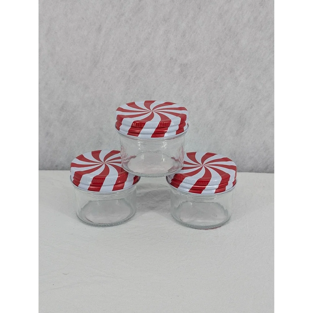 Holiday Style Glass Canister‎ Jar 4 oz Candy Cane Lid Set of 3 Christmas Jar